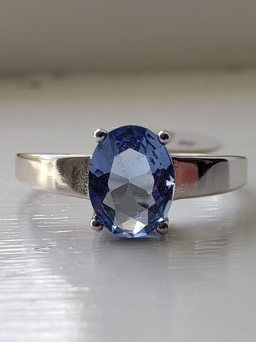 Tanzanite Sterling Stamped Ring, Oval Cut Solitaire, Sz 9, Blue Violet, Minimal.